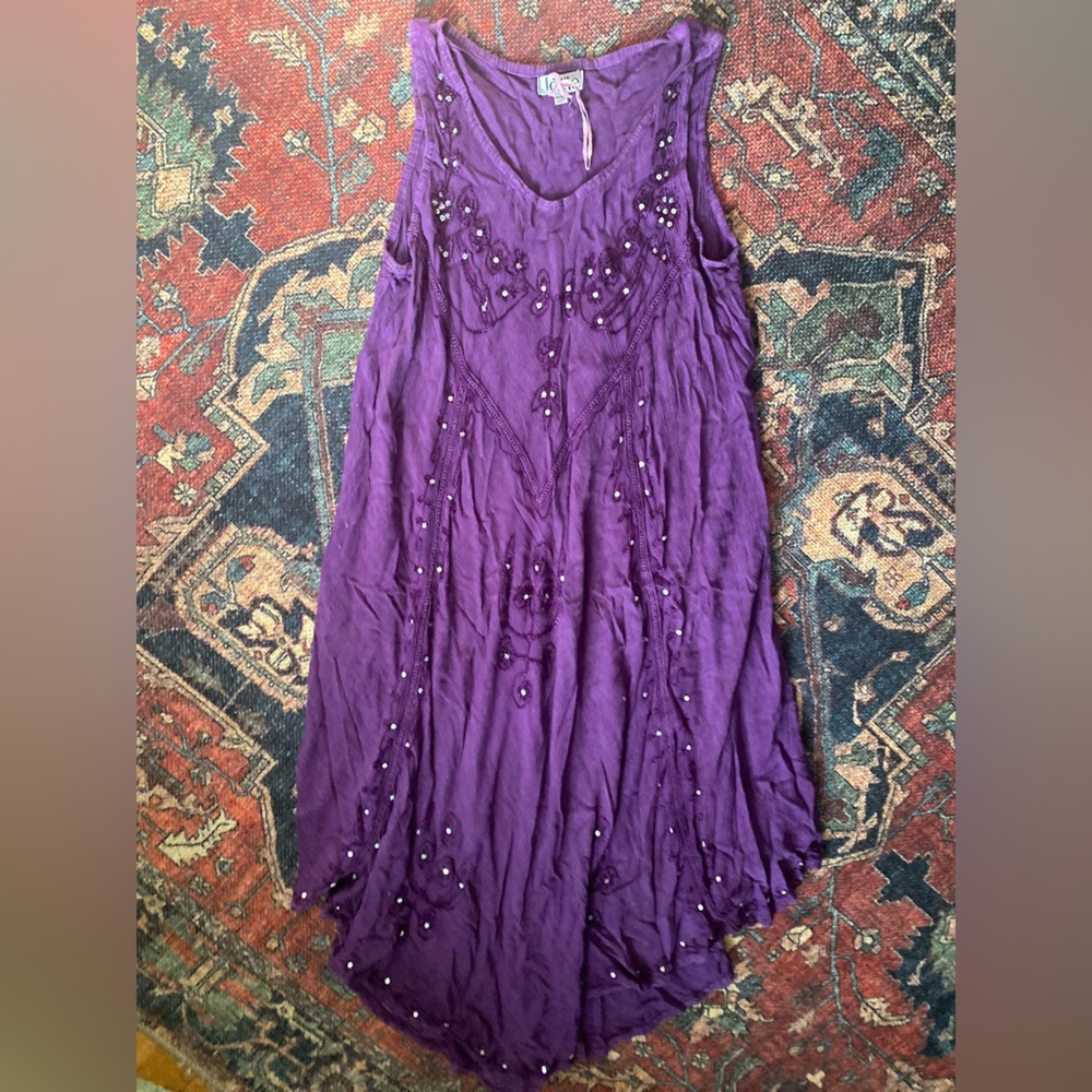 Purple Sleeveless Dress with Beaded Details Hippie Nepal Boho Unique Gorgeous